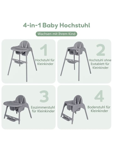 COSTWAY 4 in 1 Hochstuhl Baby in Grau
