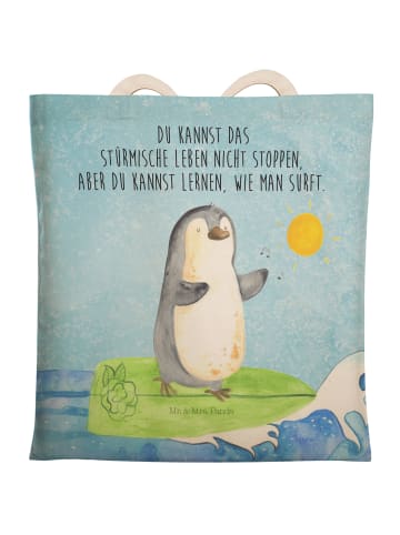 Mr. & Mrs. Panda Einkaufstasche Pinguin Surfer mit Spruch in Eisblau