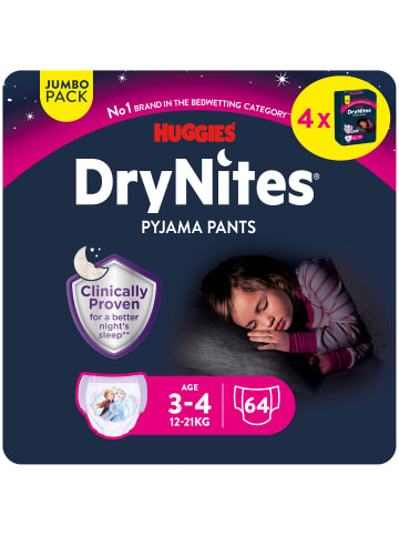 DryNites Windeln Windelhosen Mädchen 3-4 J. (12-21kg) Monatspack 64 Stk
