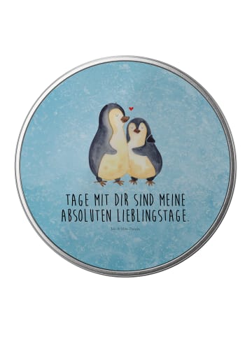 Mr. & Mrs. Panda Aufbewahrungsbox Pinguin umarmen mit Spruch in Eisblau