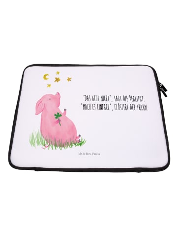 Mr. & Mrs. Panda Notebook Tasche Schwein Glück mit Spruch in Weiß