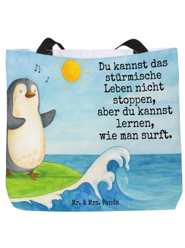 Mr. & Mrs. Panda Reisetasche Pinguin Surfer Design mit Spruch in Weiß