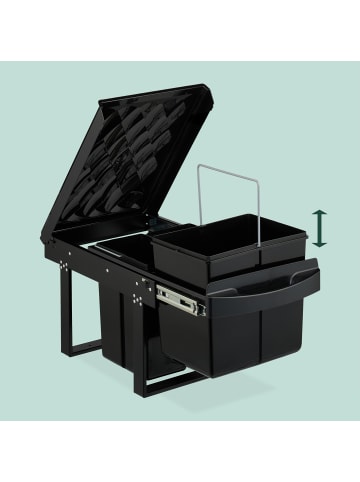 relaxdays Einbaumülleimer in Schwarz - 1x 15 l + 2x 8 l