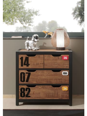 58 aufm Kessel SCHUBLADENKOMMODE Kameko 86x42x83 MDF+Massivholz Schwarz/Cognac