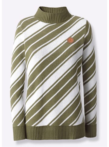 WITT WEIDEN Pullover in oliv-ecru-geringelt