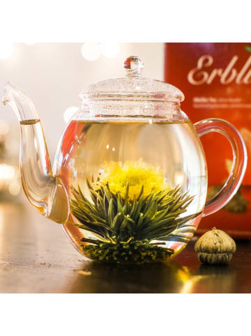 Creano  Holz-Teekiste + 6 Teeblumen "ErblühTee Weißer Tee"