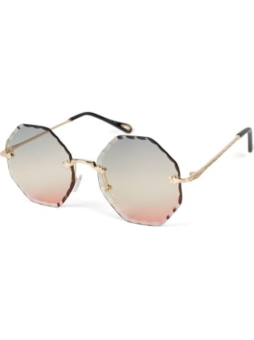 styleBREAKER Runde Sonnenbrille in Gold / Grau-Apricot Verlauf