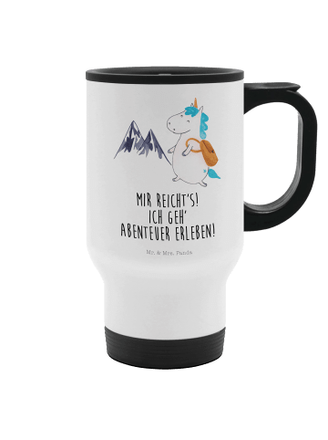 Mr. & Mrs. Panda Travel Mug Einhorn Bergsteiger mit Spruch in Weiß