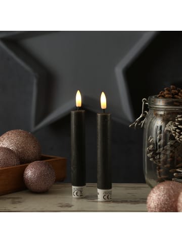 Adilina 2x LED Stabkerzen LINA Rustik-Optik Echtwachs H: 16cm in schwarz