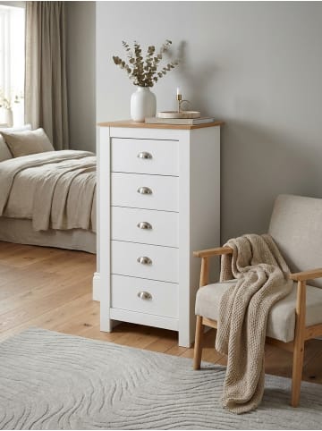 KADIMA DESIGN Sideboard | Weiß/Eiche, 53x114x39cm, 5 Schubladen