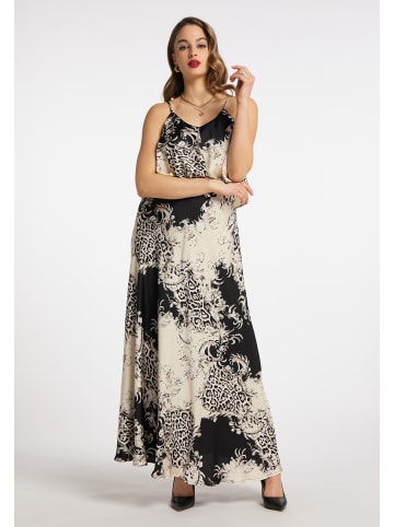 faina Damen Maxikleid Mit Allover-Print in Schwarz Mehrfarbig