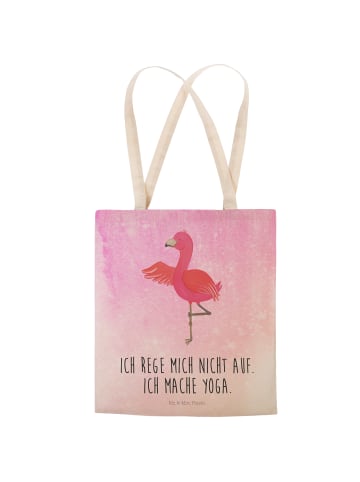 Mr. & Mrs. Panda Stoffbeutel Flamingo Yoga mit Spruch in Aquarell Pink