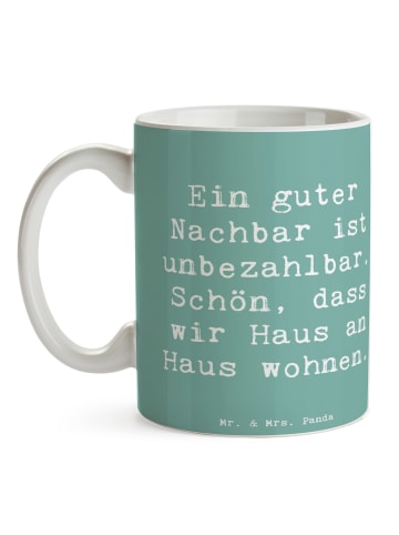 Mr. & Mrs. Panda Kaffeebecher Spruch Guter Nachbar mit Spruch in Meeresbrise