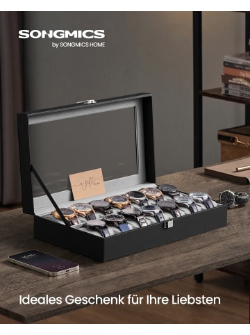 SONGMICS Uhrenbox Bridie in Schwarz - (B)20 x (H)7.5 x (T)34.8 cm