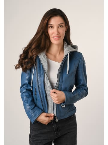 Mauritius Lederjacke Lammnappa Kapuze in Blau