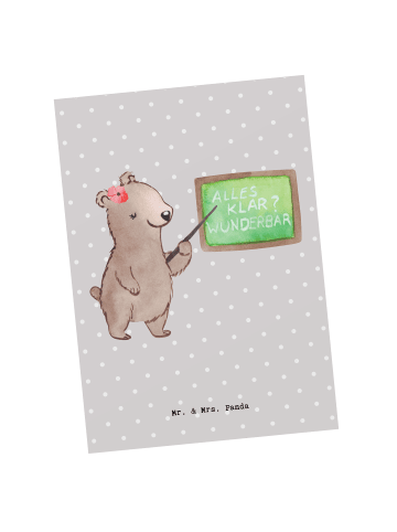 Mr. & Mrs. Panda Postkarte Nachhilfelehrerin Herz ohne Spruch in Grau Pastell