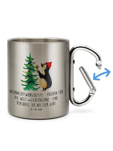Mr. & Mrs. Panda Karabiner Becher Pinguin Weihnachtsbaum mit Spruch in Silber