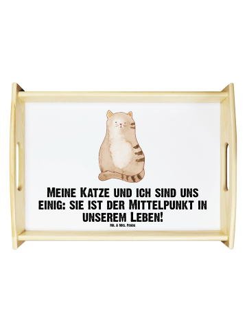 Mr. & Mrs. Panda Serviertablett Katze Sitzen mit Spruch in Weiß