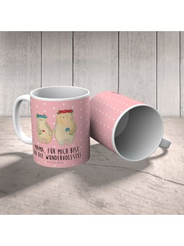 Mr. & Mrs. Panda Kindertasse Bären mit Blumenkranz mit Spruch in Rot Pastell