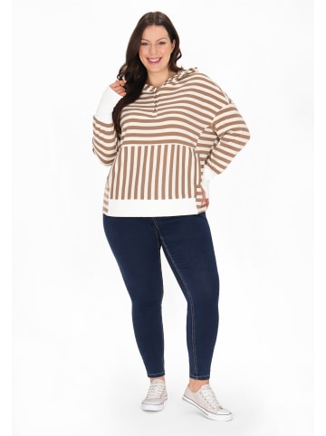 Usha Women Plus Size Hoodie in brown stripe