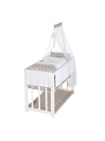 roba Stubenbett 4 in 1, Beistellbett ‚Indibär‘, Babybett, Wiege & Kinderbank, weiß