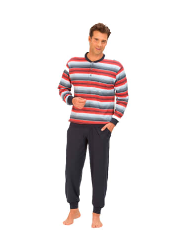 NORMANN Pyjama Schlafanzug lang Bündchen Streifen - 66807 in rot