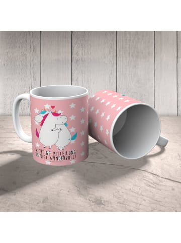 Mr. & Mrs. Panda Trinkbecher Einhorn Mitteilung mit Spruch in Rot Pastell