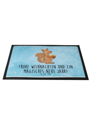 Mr. & Mrs. Panda Fussmatte Eichhörnchen Weihnachten mit Spruch in Eisblau