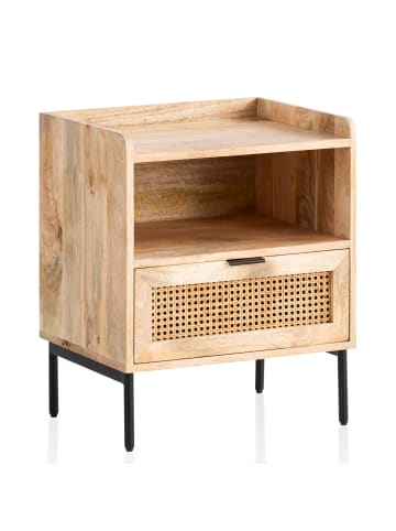 KADIMA DESIGN Nachtkonsole Massivholz / Rattan 50x60x40 cm Nachttisch Braun