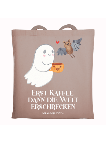 Mr. & Mrs. Panda Tragetasche Gespenst Kaffee mit Spruch in Braun Pastell
