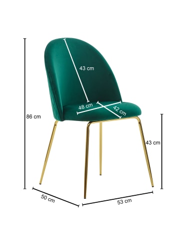 KADIMA DESIGN Skandinavischer Esszimmerstuhl 2er Set mit Samtbezug, 53x86x50 cm in Grün
