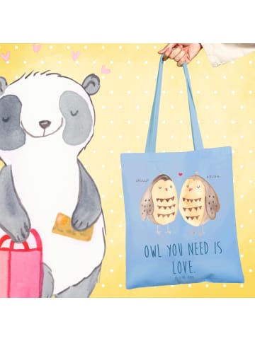Mr. & Mrs. Panda Strandtasche Eulen Liebe mit Spruch in Sky Blue