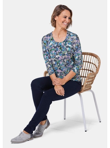 GOLDNER Florales Halbarmshirt mit Rundhals in marine / flieder / gemustert