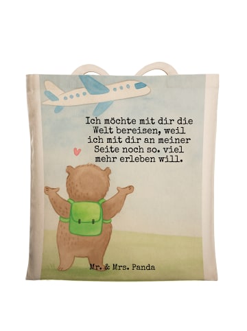 Mr. & Mrs. Panda Einkaufstasche Bär Flugzeug Design mit Spruch in Weiß