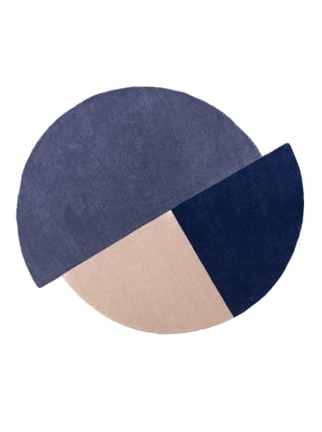 KADIMA DESIGN Wollteppich Segment Muster, Geometrisch, Wohnzimmer in Blau-Beige