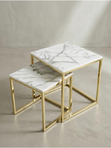 KADIMA DESIGN Beistelltisch 2er-Set | Marmor-Optik, Weiß/Gold, Modern in Weiß