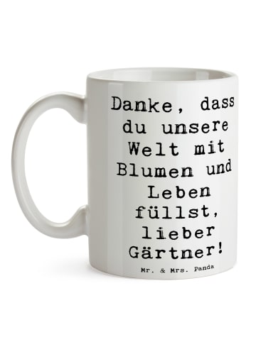 Mr. & Mrs. Panda Kaffeebecher Spruch Gärtner Dankeschön mit Spruch in Weiß