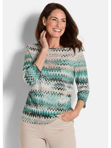 GOLDNER Halbarm-Viskosebluse, Zickzack-Design in grün / gemustert