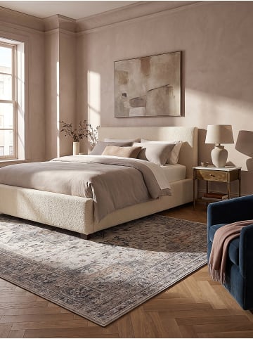 KADIMA DESIGN Kurzflor-Teppich waschbar VERNANTE kantiges Medaillon Flur in Beige-Grau