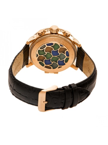 Heritor Aura Herren-Uhr mit halbskelettiertem Lederarmband in Rose Gold/White