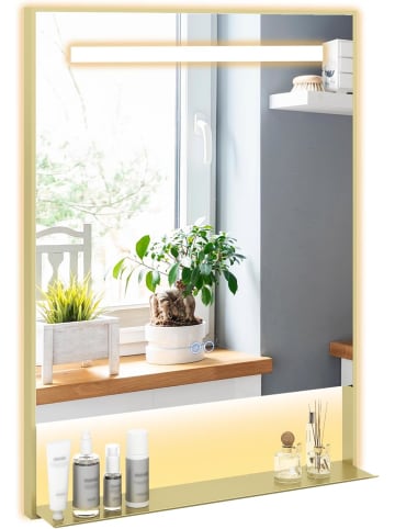 COSTWAY Badspiegel mit Beleuchtung 80x60 cm in Gold