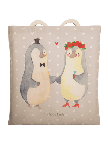 Mr. & Mrs. Panda Tote Bag Pinguin Heirat ohne Spruch in Grau Pastell