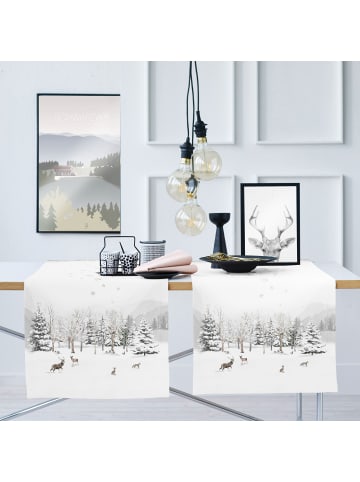 APELT Baumwollmischung Tischläufer Season in weiß-braun