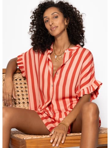 SASSYCLASSY Gestreifte Bluse mit Rüschensaum in Rot