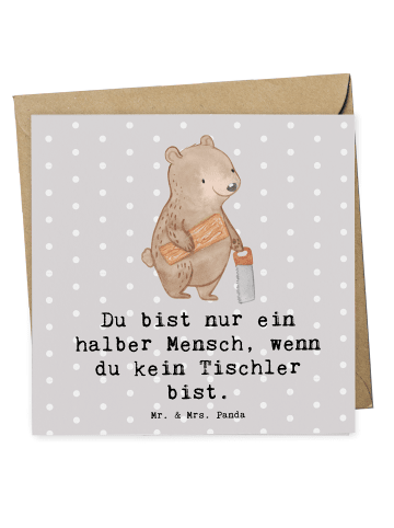 Mr. & Mrs. Panda Deluxe Karte Tischler Herz mit Spruch in Grau Pastell