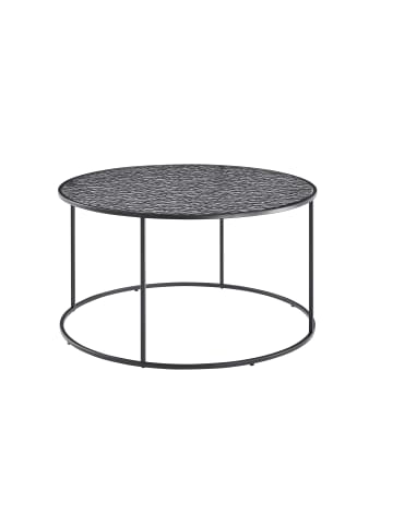 SalesFever Couchtisch rund 80 cm Glasplatte mit Strukturoptik und Metallgestell in Schwarz