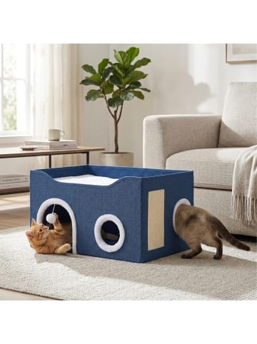 relaxdays Katzenhöhle in Blau/ Weiß - (B)60 x (H)34 x (T)40 cm