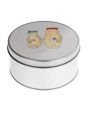 Mr. & Mrs. Panda Blechdose rund Bären mit Blumenkranz ohne Spruch in Grau Pastell