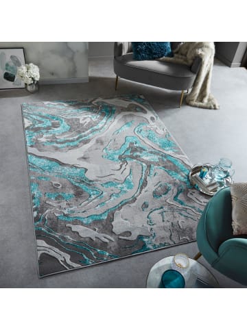 KADIMA DESIGN Kurzflor-Teppich Pflegeleicht OUSE Abstrakt Strapazierfähig in Grün-Grau