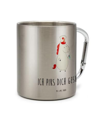 Mr. & Mrs. Panda Becher Einhorn Krankenschwester mit Spruch in Silber